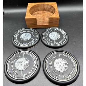 Rare Vintage High Quality Metal Cork Golf Pro-Am Golf Classic Coasters Set of 4